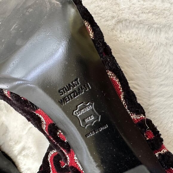 Stuart Weitzman 9.5 Brocade black and red angle boot zip up - Picture 6 of 8